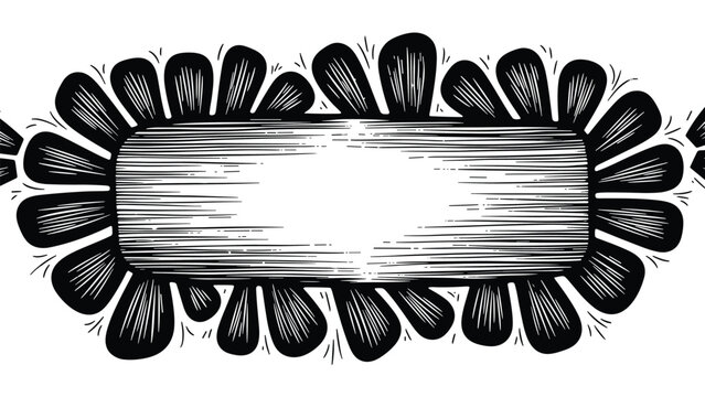 Decorative black and white frame features hand-drawn floral petals surrounding a central horizontal rectangular space for text or image display.