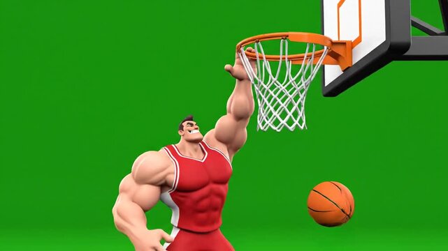 Muscular Man Dunking Basketball