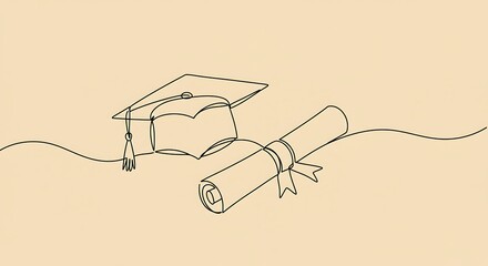 一筆書きの卒業証書と帽子