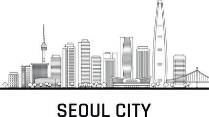 Fototapeta premium Seoul city skyline with modern skyscrapers in minimalist line art