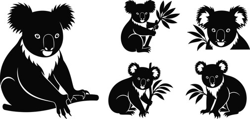 Koala silhouette illustrations in various poses © abu sharif