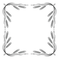 Wheat stalk wreath forming a square frame in black and white © firoj