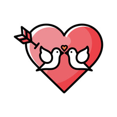 Lovebirds on Heart with Cupid's Arrow