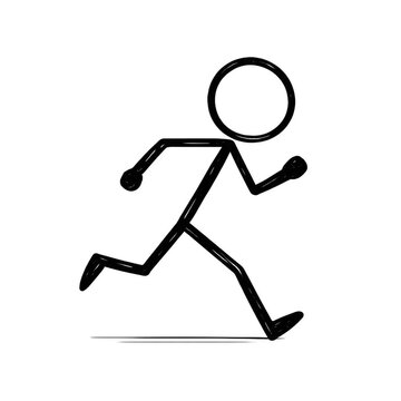 Simple running stick figure icon isolated on a light background showing speed exercise movement and active lifestyle in a clean hand drawn symbol style for fitness and sports concepts

