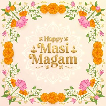 A vibrant floral design greeting card for masi and magam celebration