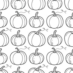 Seamless pattern of hand drawn pumpkins for autumn and halloween designs