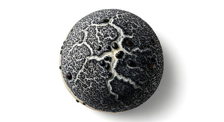 Close-up baguette tip emphasizing cracked crust and multigrain texture. Isolated on White background