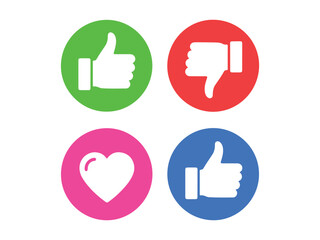 Obraz premium Set of social media reaction icons with like, dislike, and heart symbols for user engagement