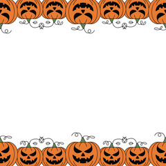 Jack o lanterns form a festive border around a white space © firoj
