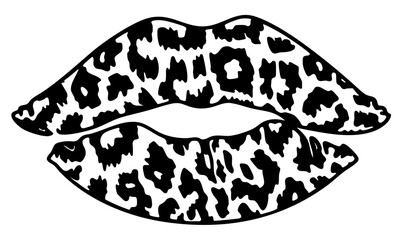 Fototapeta premium Leopard Print Lip Mark with Wild Fashion Texture, Glamorous Kiss with Animal Pattern Accent