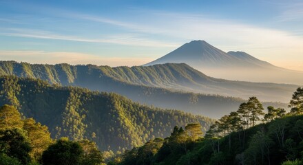 Majestic Mountain Sunrise Over Lush Green Valleys.