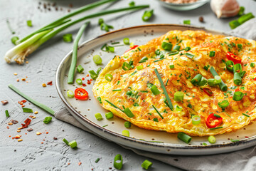 omelet with green onions on plate