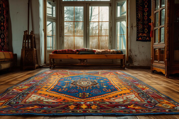 oriental carpet on floor in interior of room