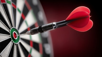 Naklejka premium A red dart is flying towards a target. Concept of excitement and anticipation as the player aims to hit the bullseye