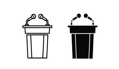 Vector illustration of two podiums with microphones in black and white