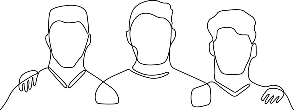 Three men with different hairstyles and facial features standing side by side Vector