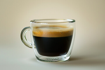 black coffee in glass mug on table