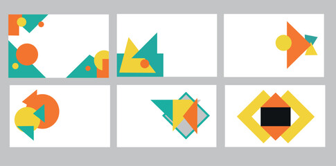 Abstract geometric business card templates with vibrant triangles and circles for modern corporate identity and brand stationary