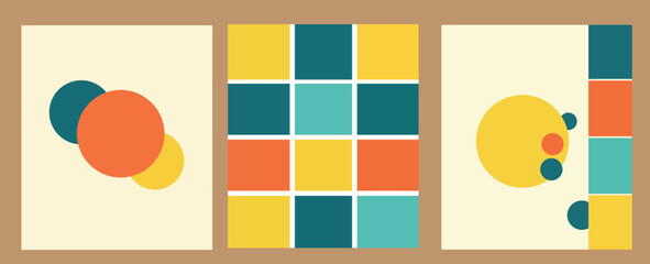 Abstract geometric vector art collection with various shapes including circles and squares in a harmonious color palette