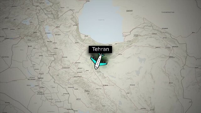 Flight Map Animation from Tehran to Riyadh on World Map