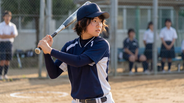 練習をする女子ソフトボール部員