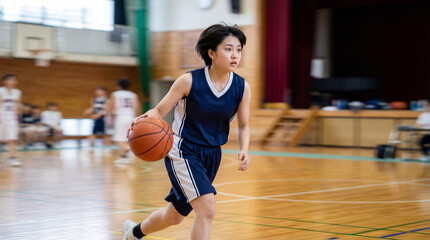 練習をする女子バスケットボール部員