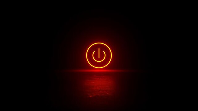 Neon glowing power button icon video animation on black background. Neon light power button turning on and off animation. Power Switch symbol video animation. Power switch and button icon animation.