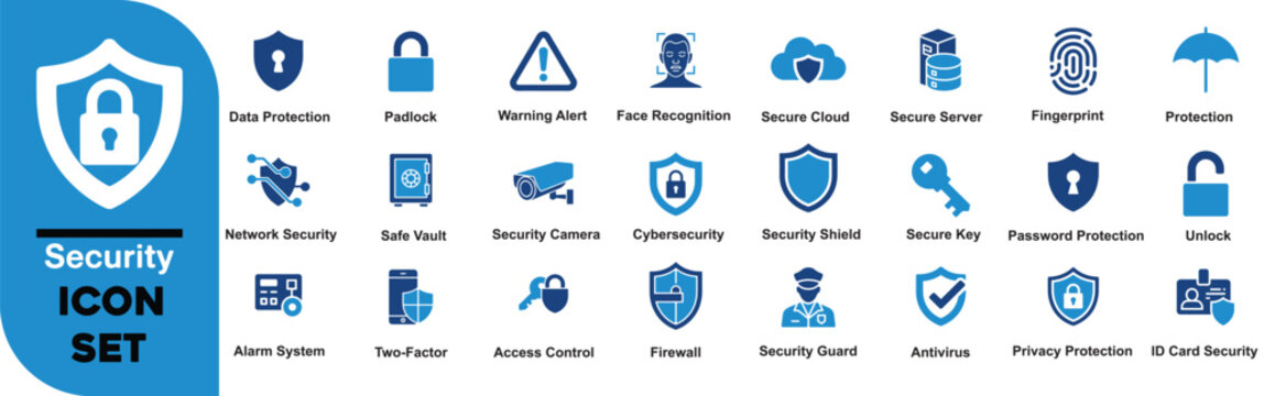 Security Flat Icon Set Cybersecurity, Data Protection, Firewall, Padlock, Privacy, Access Control Icons