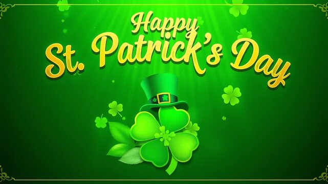 Happy St Patricks Day Background with Clover and Leprechaun Hat
