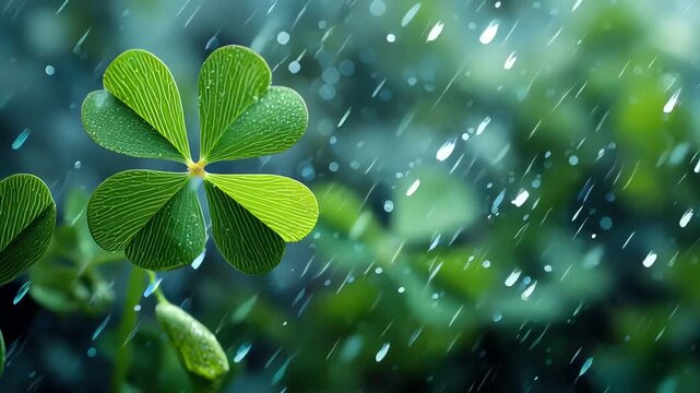 Four-leaf Clover Raining Nature Closeup Good Luck Freshness