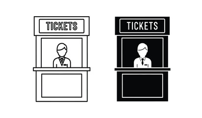Fototapeta premium Two ticket booths with clerks one in black and white and the other in white and black