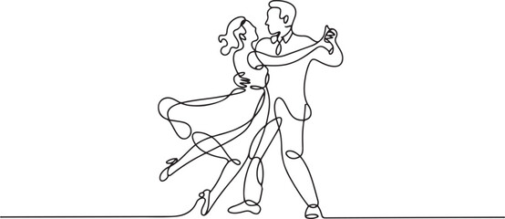 Continuous one line drawing man and woman dancing Lindy hop or Swing. Male and female characters performing dance at school or party. Fun lifestyle. one line Icon drawing