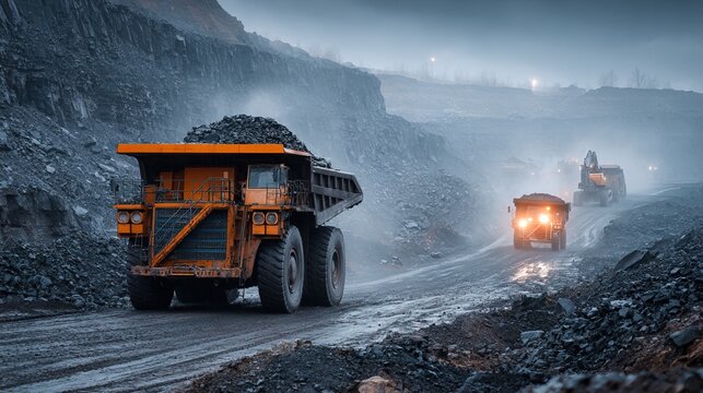 Heavy Duty Mining Truck Transporting Coal in an Open Pit Mine