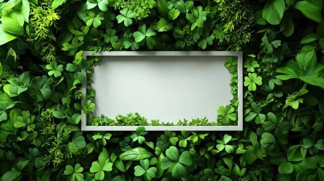 Verdant greenery frame adorned with lush foliage and shamrocks. Saint Patrick's Day, St Paddy's Day, St Patty's Day - Irish National Holiday and Cultural Celebration