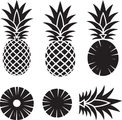 Fototapeta premium Pineapple fruit vector illustration, whole and sliced