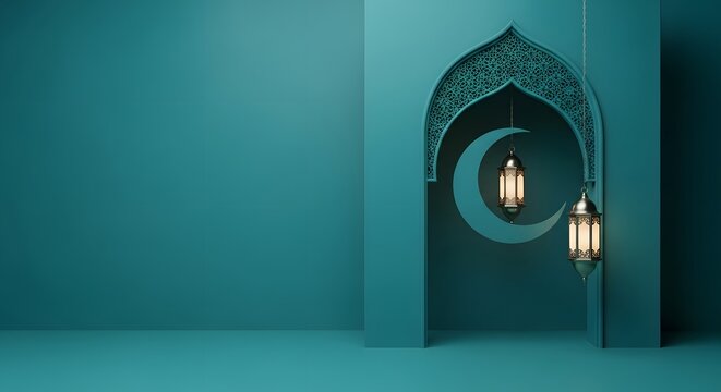 Ramadan mubarak wishes beautiful islamic archway with lantern for eid mubarak and ramadan kareem celebrations