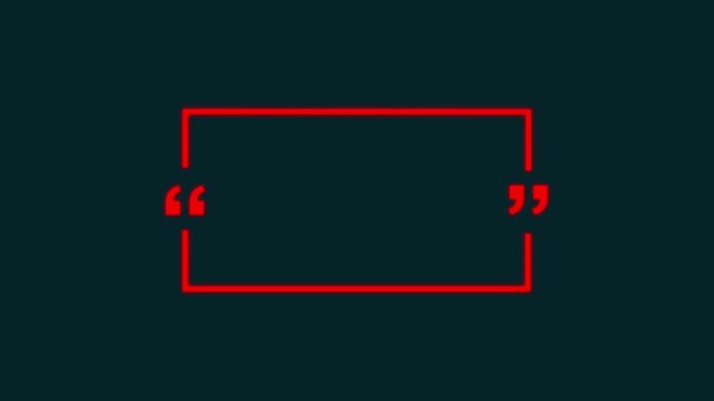 A minimalist black-and-white quote template. Featuring a bold white rectangular frame with large quotation marks on a solid cyan background. Clean, modern.motion graphics of concept 4k video