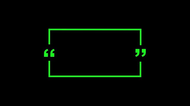 A minimalist black-and-white quote template. Featuring a bold white rectangular frame with large quotation marks on a solid black background. Clean, modern.motion graphics of concept 4k video