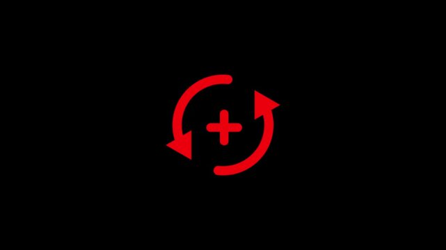 Red circular arrows with plus sign on black background
