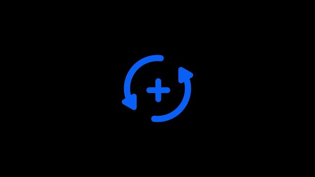 Blue circular arrows with plus sign on black background