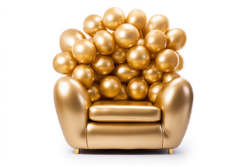 armchair made of many gold shiny color metallic ballons