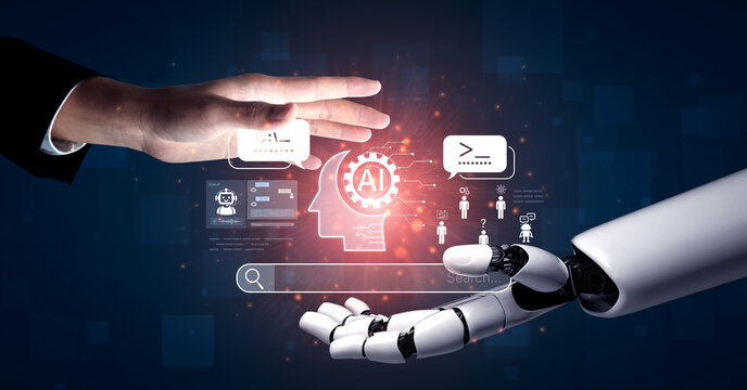 AI assistant prompt input system processes tasks with logic, data, automation, support tools and intelligent engine platform. AI search engine with generative chatbot and digital technology. Corpus