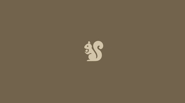A stylized illustration of a squirrel icon. It's a simple beige design on a brown background