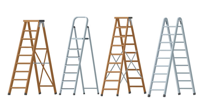 Four different ladders illustrated in varying materials and designs