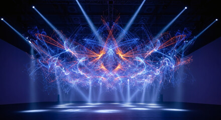 Obraz premium Vibrant Light Show with Blue and Orange Beams.