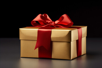 Obraz premium gift box gold shiny with red bow