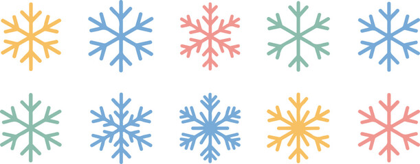 Flat Vector Snowflake Icons Cute Winter and Holiday Decorations