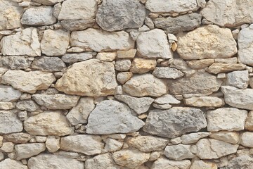 A rugged stone wall texture with various sizes and hues. The stonework exudes rustic charm and offers a durable, enduring aesthetic