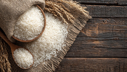 brown rice on wooden background