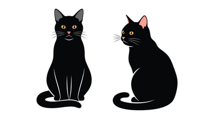 Two black cats are shown in a simple illustrative style